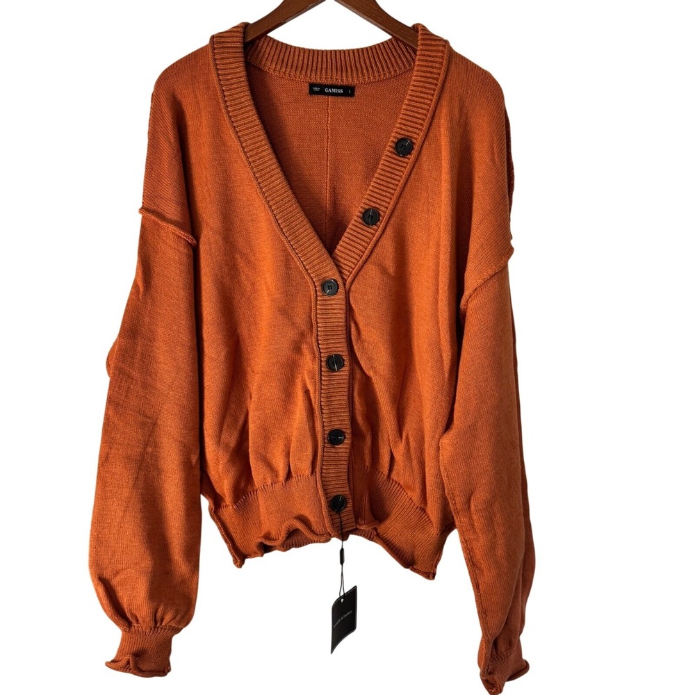 GAMISS Womens Burnt Orange Oversized V-Neck Button Front Cardigan Sweater Large